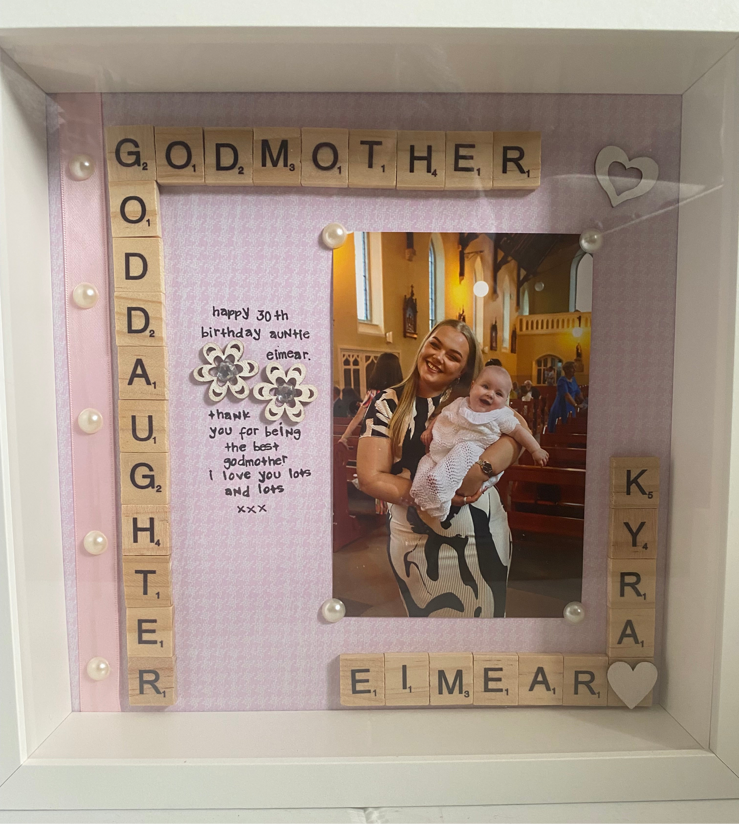 Godmother and godchild personalised frame. Handmade in Ireland. A unique gift for any godmother or godfather