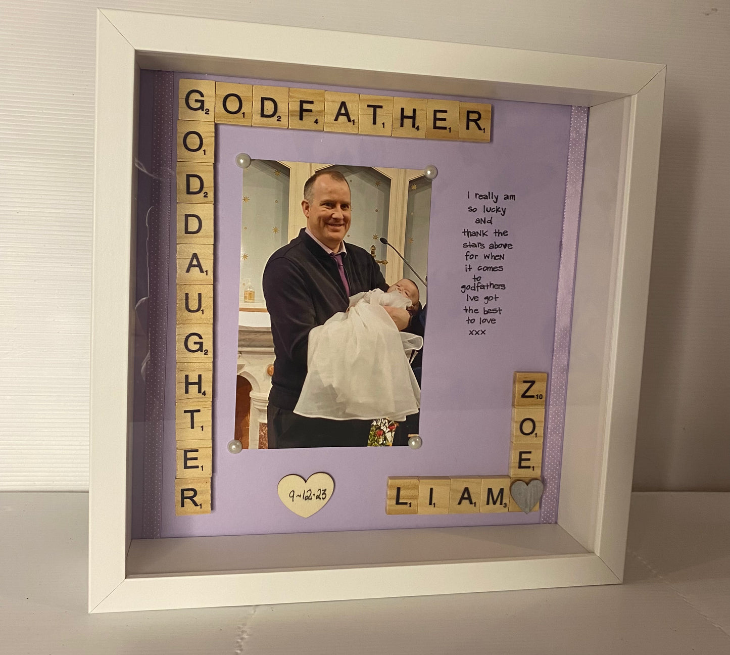 Godmother and godchild personalised frame. Handmade in Ireland. A unique gift for any godmother or godfather