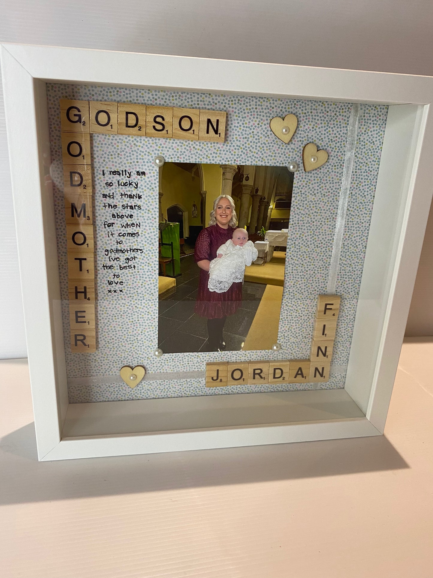 Godmother and godchild personalised frame. Handmade in Ireland. A unique gift for any godmother or godfather
