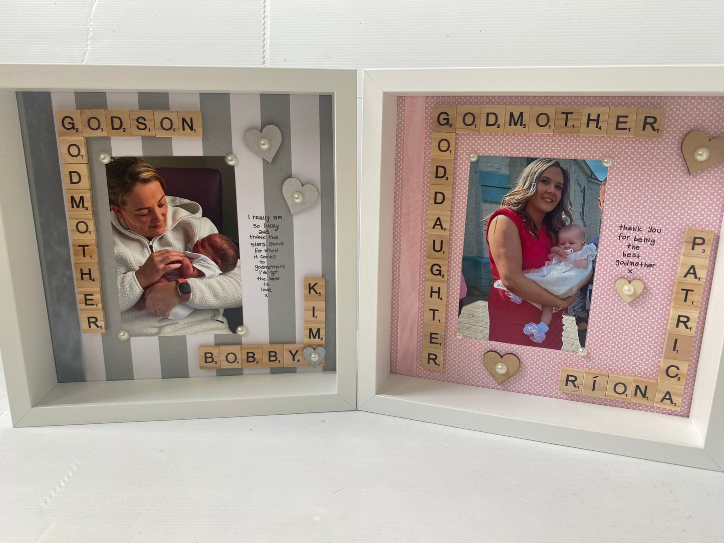 Godmother and godchild personalised frame. Handmade in Ireland. A unique gift for any godmother or godfather