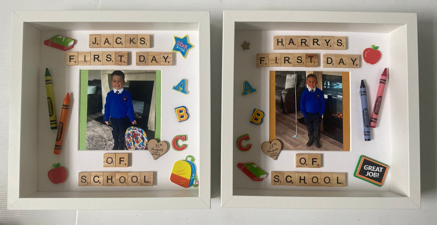Personalised first day of school frame. Handmade in Ireland
