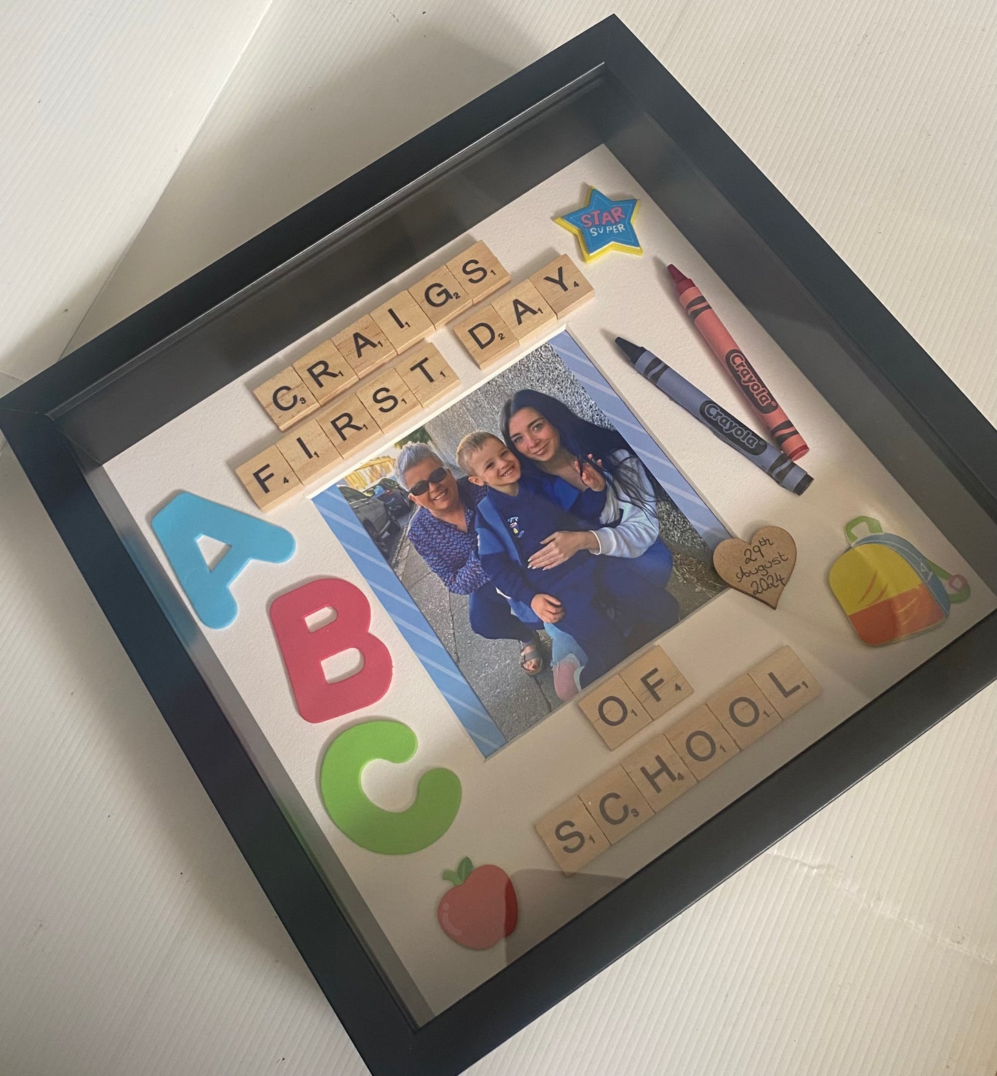 Personalised first day of school frame. Handmade in Ireland