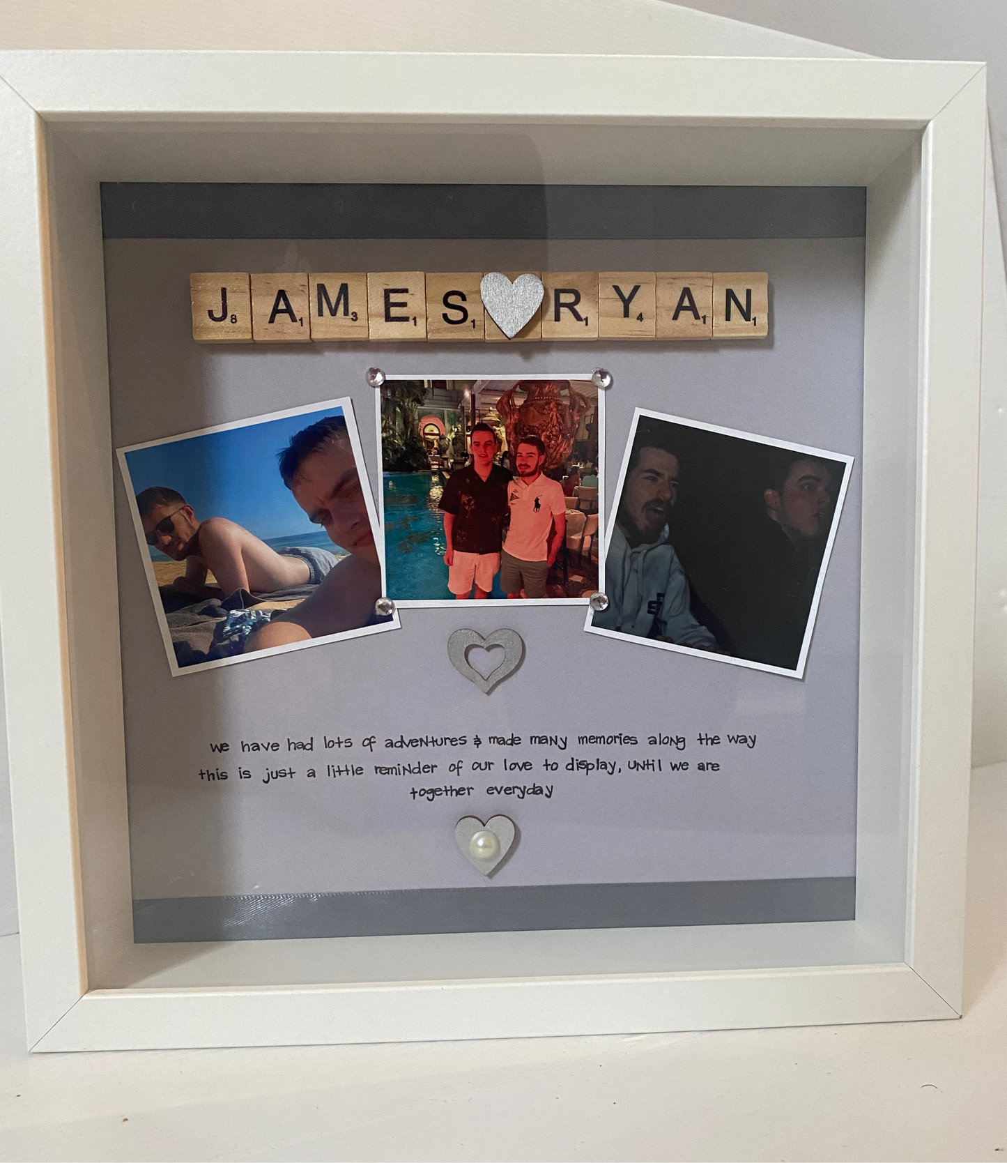 Personalised couples frame. Display photos and your names and a quote of your choice. Handmade in Ireland