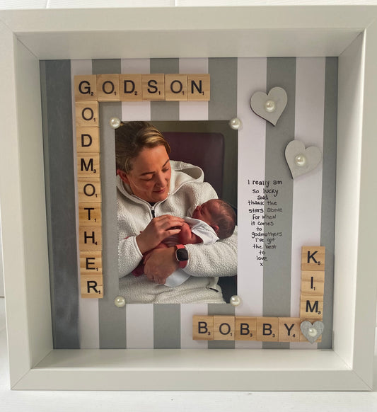 Godmother and godchild personalised frame. Handmade in Ireland. A unique gift for any godmother or godfather