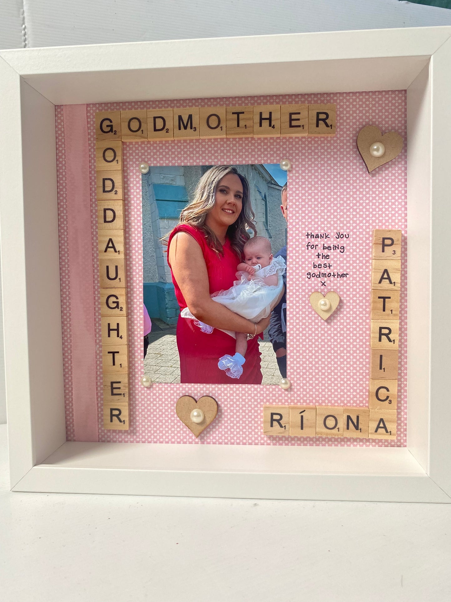 Godmother and godchild personalised frame. Handmade in Ireland. A unique gift for any godmother or godfather