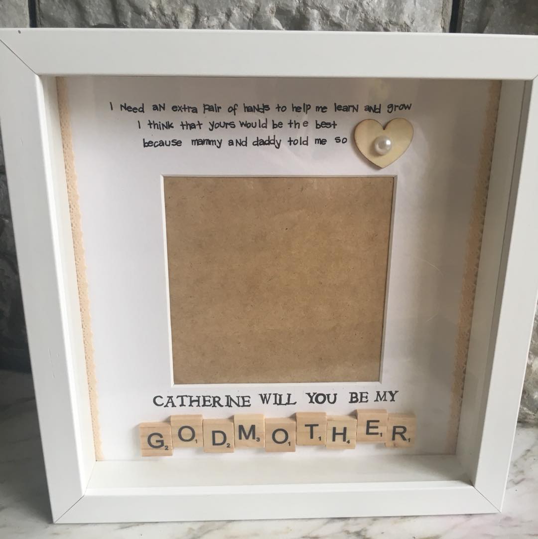 Will you be my godmother scrabble frame. A unique godparent proposal gift that they will have to cherish forever. Handmade in Ireland