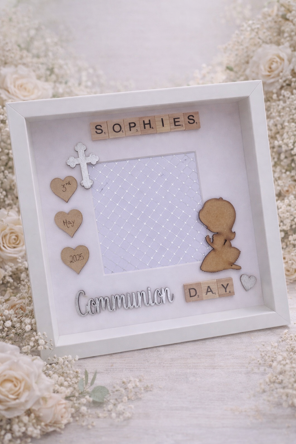 Communion/Confirmation Frame-With Praying Boy/Girl and space for a photo