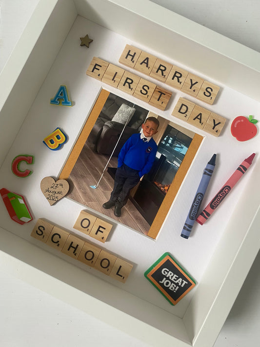 Personalised first day of school frame. Handmade in Ireland 