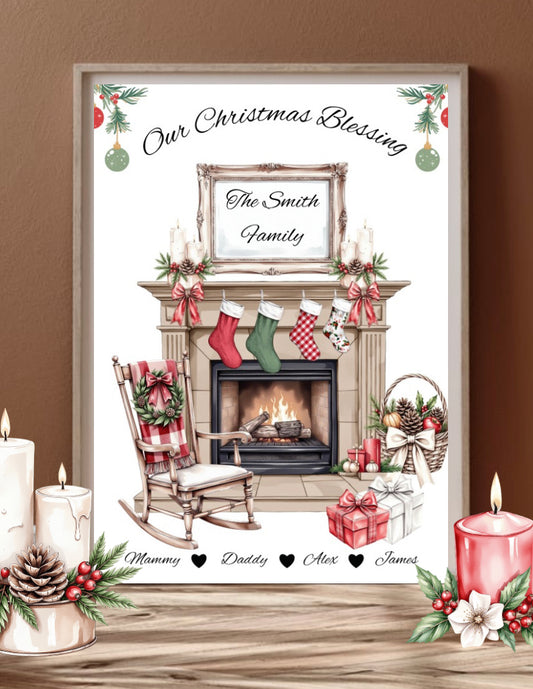 Christmas Family Fireplace Framed Print