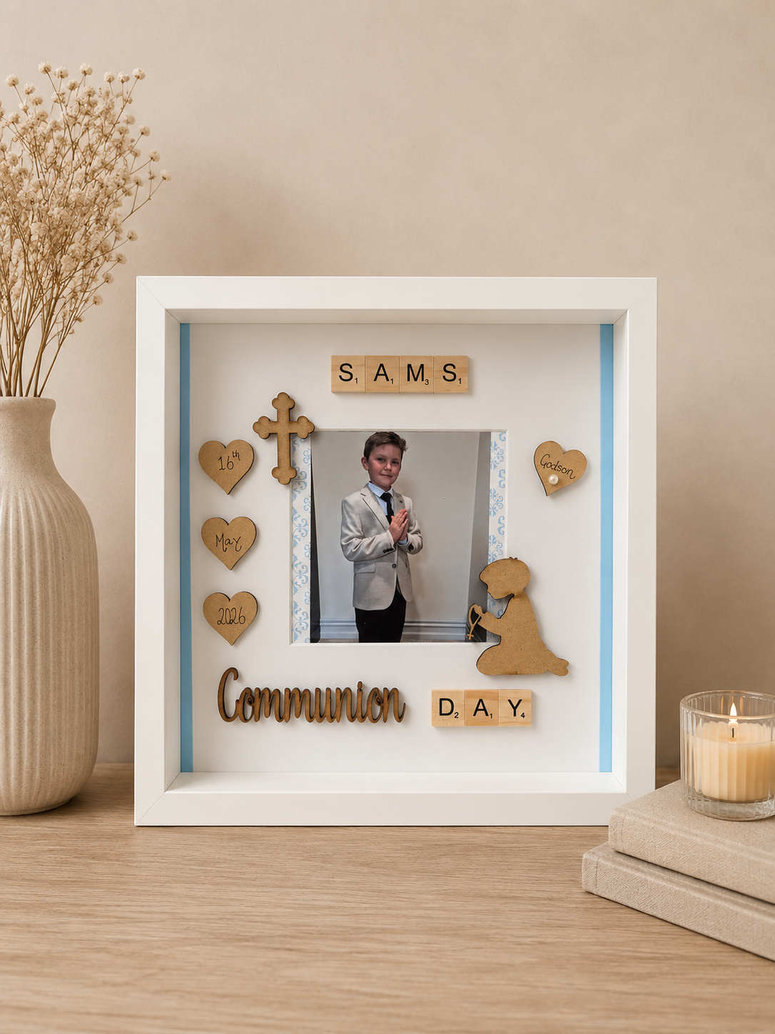 Communion/Confirmation Frame-With Praying Boy/Girl and space for a photo