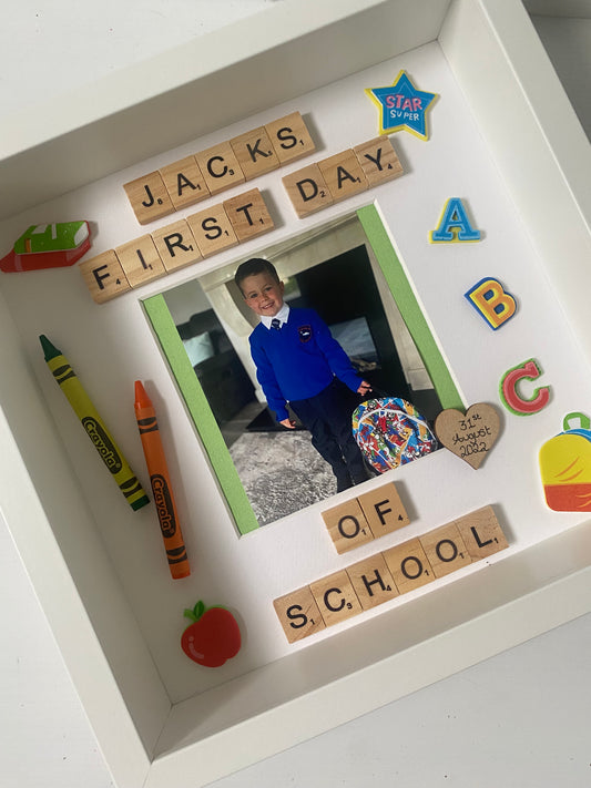 Personalised first day of school frame. Handmade in Ireland 