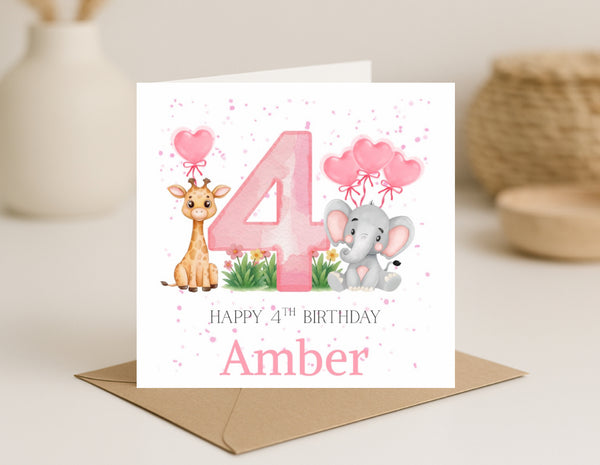 Girls Animal Birthday Card