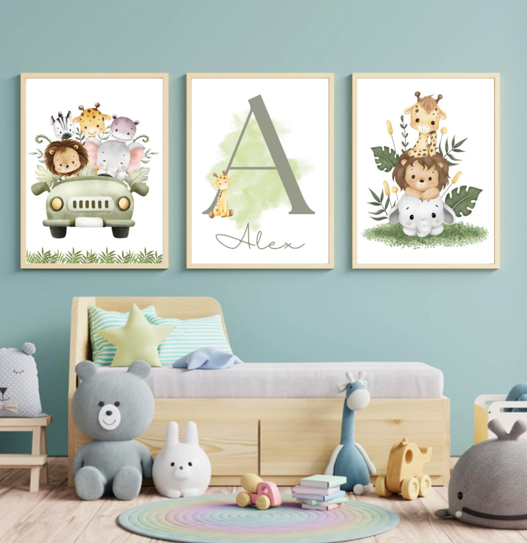 Safari Themed Framed Prints (set of three)