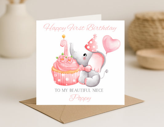Personalised First Birthday Girls Card